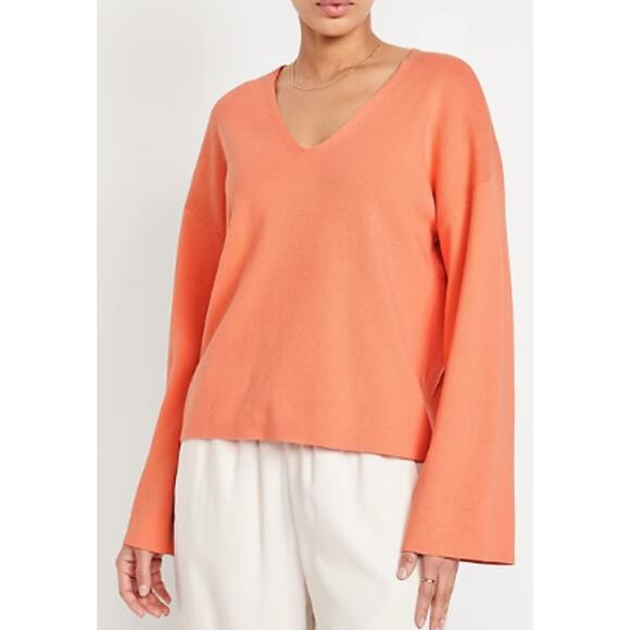 Old Navy Womens Large Daybreak Orange Bell Sleeve VNeck Sweater NEW Large - Picture 3 of 7
